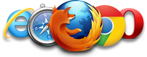 Browser logo's van Firefox, Chrome, Safari, Internet Explorer en Opera